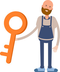 Male Barista Character Holding Key
