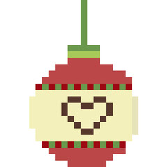 Christmas ornament, pixel art style, Festive theme of winter, Holiday party vibe, simple illustration, cute Christmas Ball.