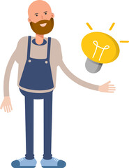 Male Barista Character and Light Bulb
