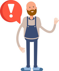 Male Barista Character and Error Sign
