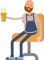 Male Barista Character Drinking Coffee
