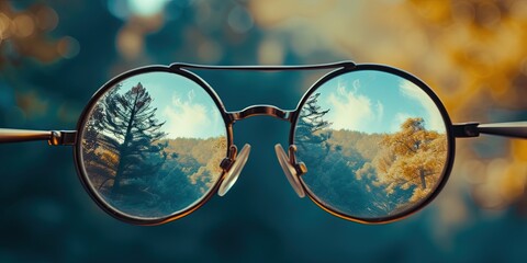 A pair of prescription glasses providing optical vision to the scene on the other side of the lenses