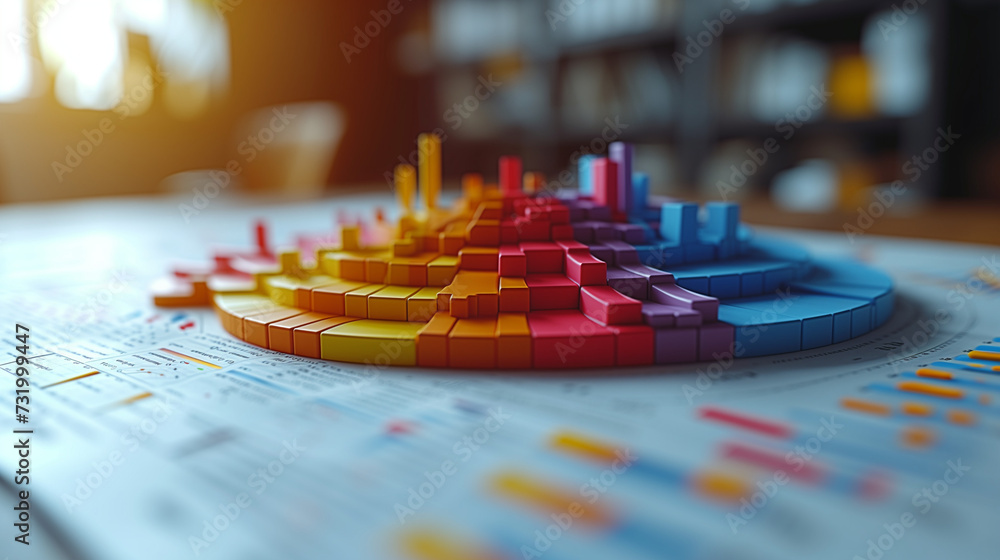 Poster graphs and charts in a4 many page on the table no text and white background, ai generated image