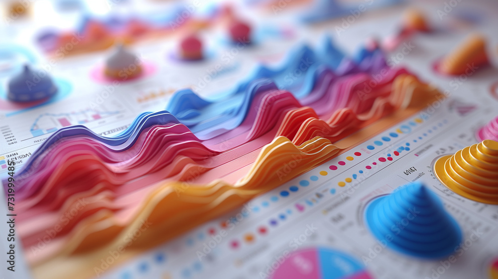 Aufkleber graphs and charts in a4 many page on the table no text and white background, ai generated image, chr