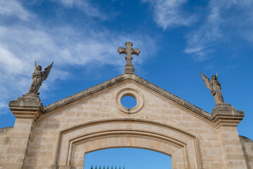 angels of the main portal, Llucmajor cemetery, Mallorca, Balearic Islands, Spain