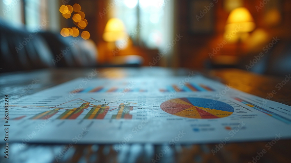 Poster euro coins on a table, graphs and charts in a4 many page on the table no text and white background, 
