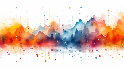 abstract colorful background with splashes,  graphs and charts in the background and white background, Ai generated image
