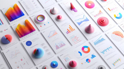 Graphs and charts. Business reports concept white background , Ai generated image, components on the wall