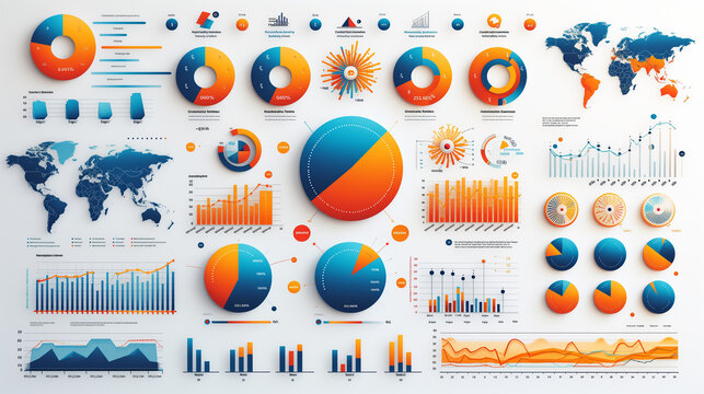 set of icons for web design, Group of businesspeople are engaged in a business meeting with laptop, graphs and charts at the office desk, Ai generated image