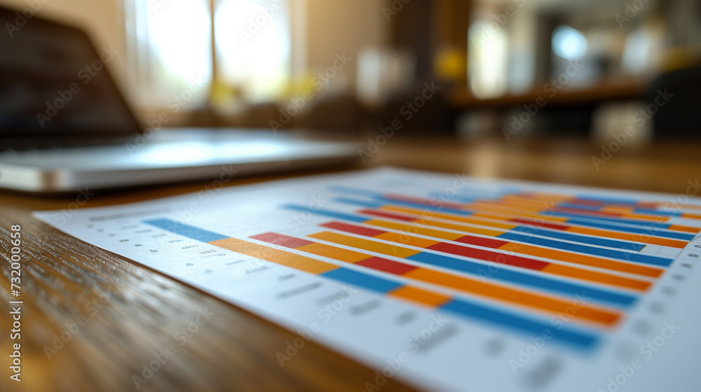 Poster credit card in the cart, neatly arranged bar charts and graphs symbolize diverse business metrics on