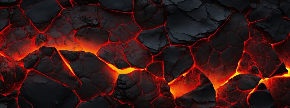 Abstract background of extinct lava with red and yellow gaps. banner, wallpaper