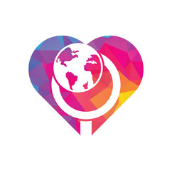 Globe search heart shape concept logo vector icon. world and loupe logo combination.