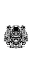 animal, gorilla, king kong, vector image design of animal characters gorilla, king kong, monkey, combined with images of birds and dragons