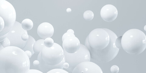 Group of White Bubbles Floating in the Air 3d render illustration