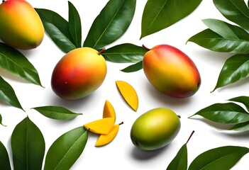 Mango and leaf isolated white background