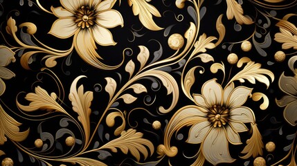 floral black and gold and white pattern background 