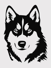 Fototapeta premium A black and white Husky dog head is featured on a white background.