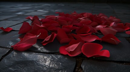rose petals lying on the ground for valentines day and romance