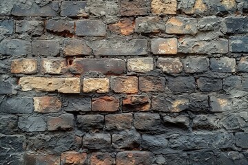 Old wall background with stained aged bricks