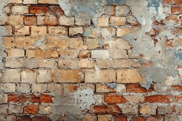 Old wall background with stained aged bricks
