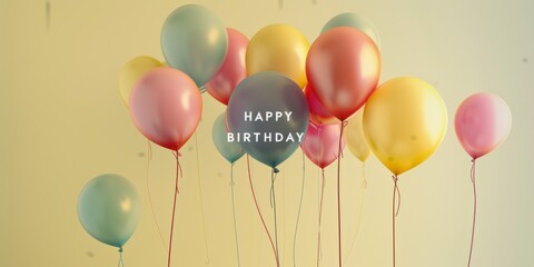 HAPPY BIRTHDAY in different colorful balloons in the style of yellow and amber Generative AI