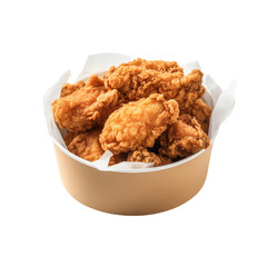 fried chicken in white cardboard fast food bucket on transparent isolated background, PNG file