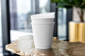 White blank paper coffee cup mockup design