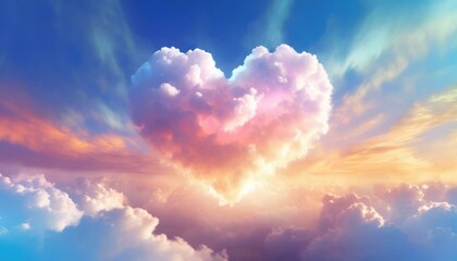 Heart shaped cloud on a colorful sky. Valentine's day concept.