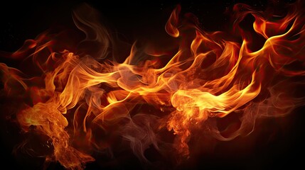 Fire flames on black background. burning fire on a dark background