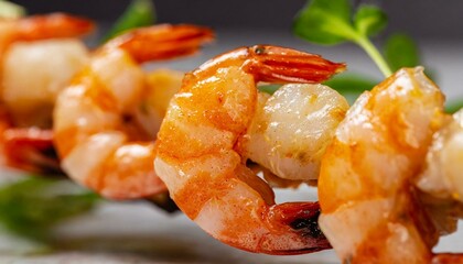 Grilled Shrimps on a Skewer Close-up Shot	
