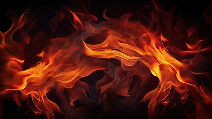 Fototapeta na wymiar Fire flames on black background. burning fire on a dark background