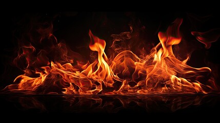 Fire flames on black background. burning fire on a dark background
