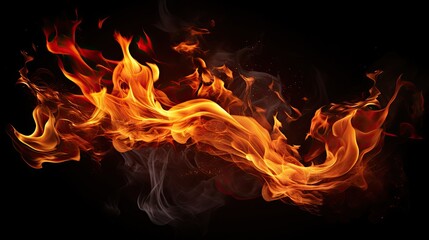 Fire flames on black background. burning fire on a dark background