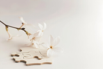 Obraz na płótnie Canvas A spring-themed concept art piece featuring a white flower creatively sliced into a puzzle