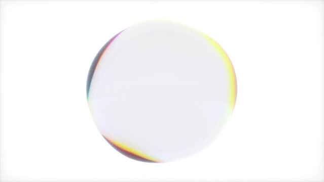 3D animation - Deformed and transparent abstract sphere with colorful reflections on the edges animated in a loop on white background.