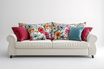 Modern sofa on white background.
