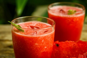 Watermelon Juice Wooden Table