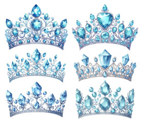Aquamarine tiara watercolor illustration material set © Lapis