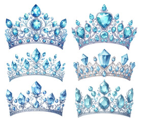 Aquamarine tiara watercolor illustration material set