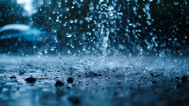 rain water droplets  and splashes rainfall