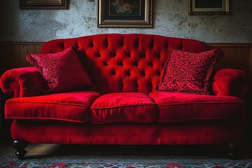 red sofa.