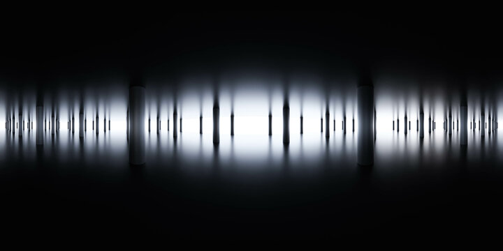 Mysterious Light Emanating From a Dark, Symmetrical Corridor at Night 360 panorama vr environment map