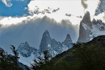 Crédence de cuisine en verre imprimé Cerro Torre Torres del cerro Fit Roy nevadas, Patagonia Argentina