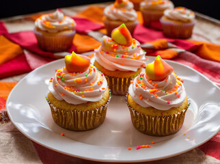 Obraz na płótnie Canvas Cupcakes with candy corn colors