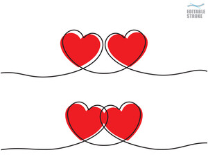 Continuous line hearts - High definition vector