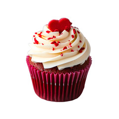 Red velvet romantic cupcake with red heart on the top isolated on transparent background
