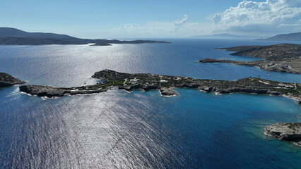 Aerial drone photo of beautiful seascape in island of Shoinousa untouched. by tourism, Small...