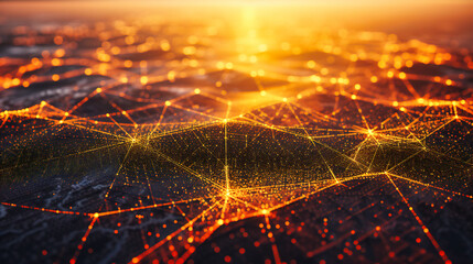 Connectivity and digital networking concept, visualizing futuristic technology and data exchange in an abstract blue network