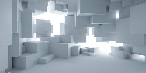 A White Room With Cubes on the Wall 3d render illustration