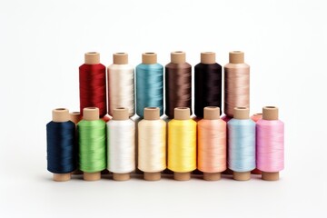 Set of vibrant sewing threads on spools, offering a rich palette for diverse textile and needlework creations.